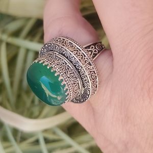New Green Onyx 925 Silver Statement Ring.